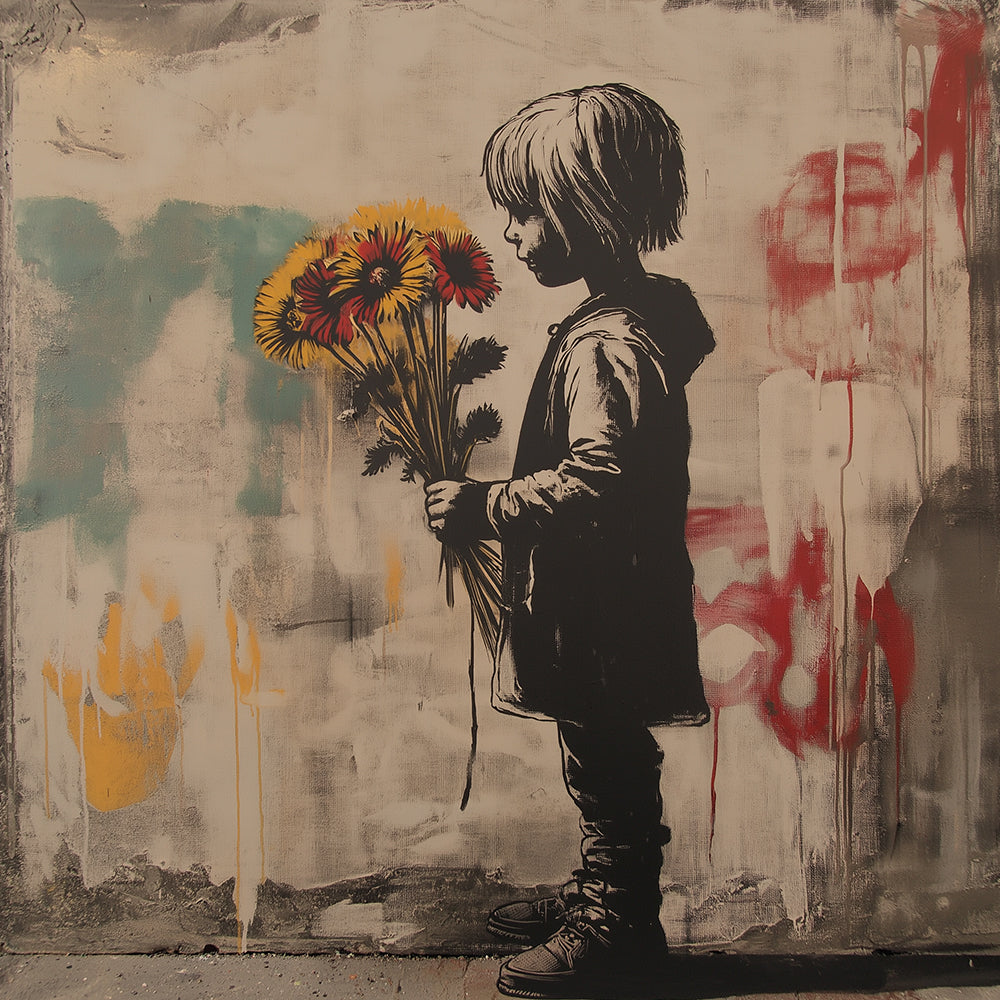 Graffiti Girl Holding Chrysanthemum Paint by Numbers