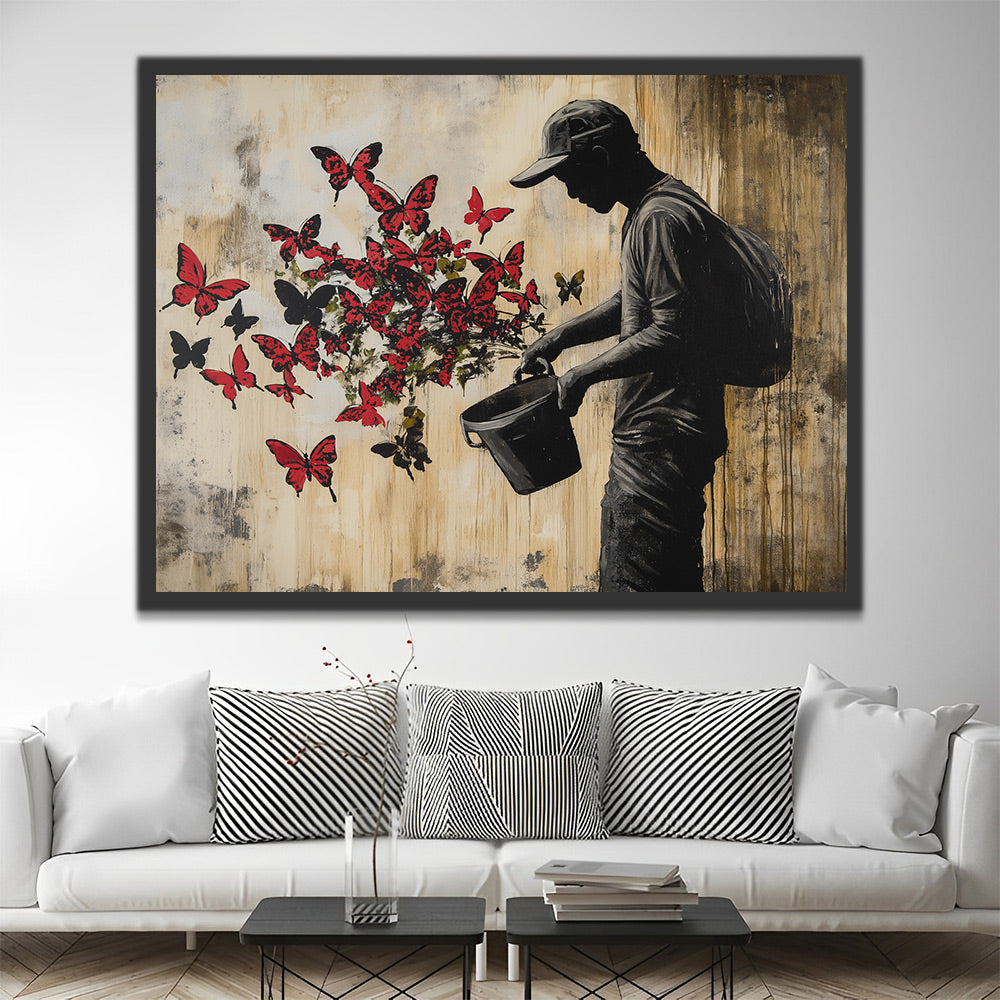 Graffiti Man and Red Butterflies Paint by Numbers