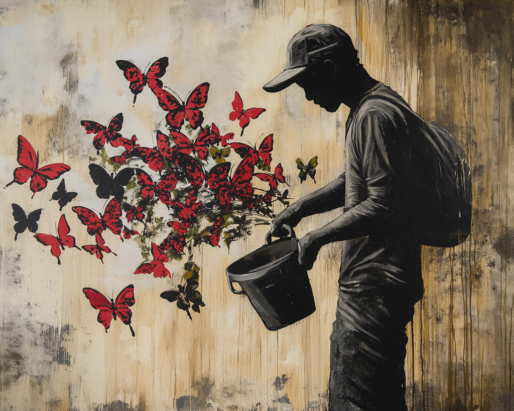 Graffiti Man and Red Butterflies Paint by Numbers