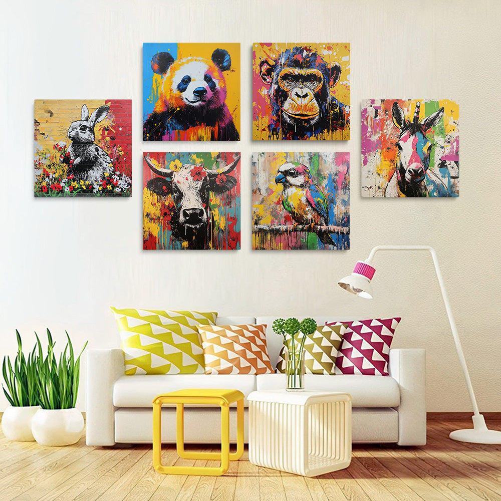 Graffiti Style Animals 6 Pieces Mini Paint by Numbers