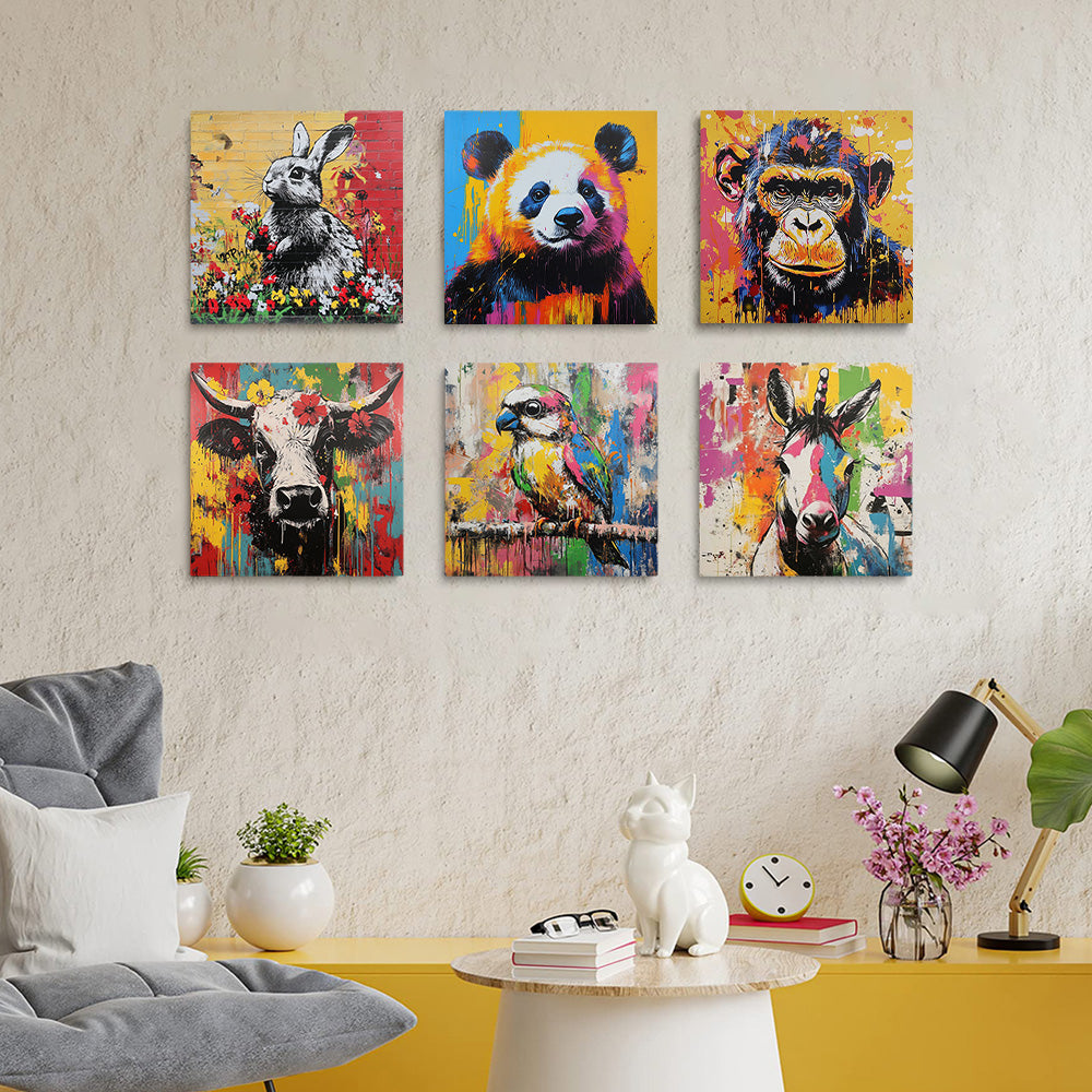 Graffiti Style Animals 6 Pieces Mini Paint by Numbers