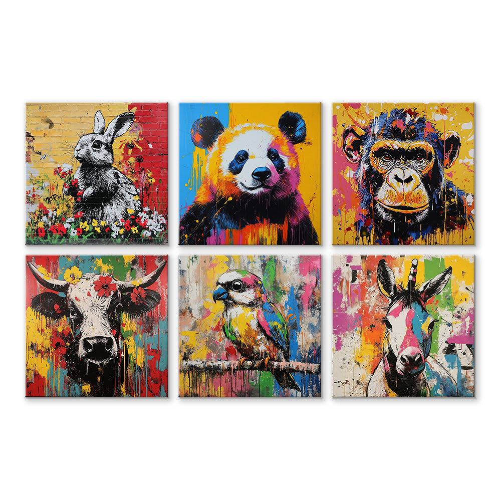 Graffiti Style Animals 6 Pieces Mini Paint by Numbers