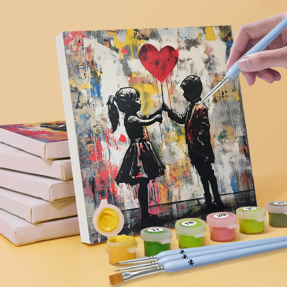 Graffiti Style Couple and Children 6 Pieces Mini Paint by Numbers