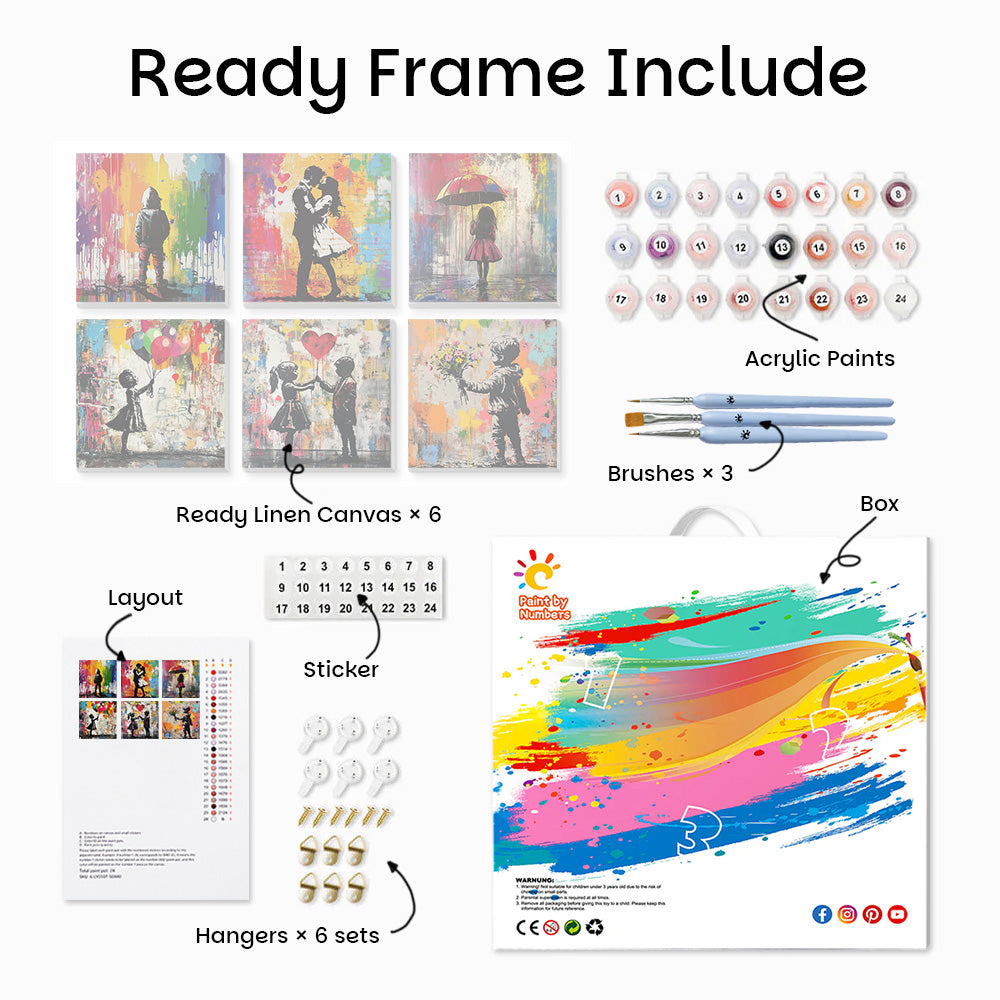Graffiti Style Couple and Children 6 Pieces Mini Paint by Numbers