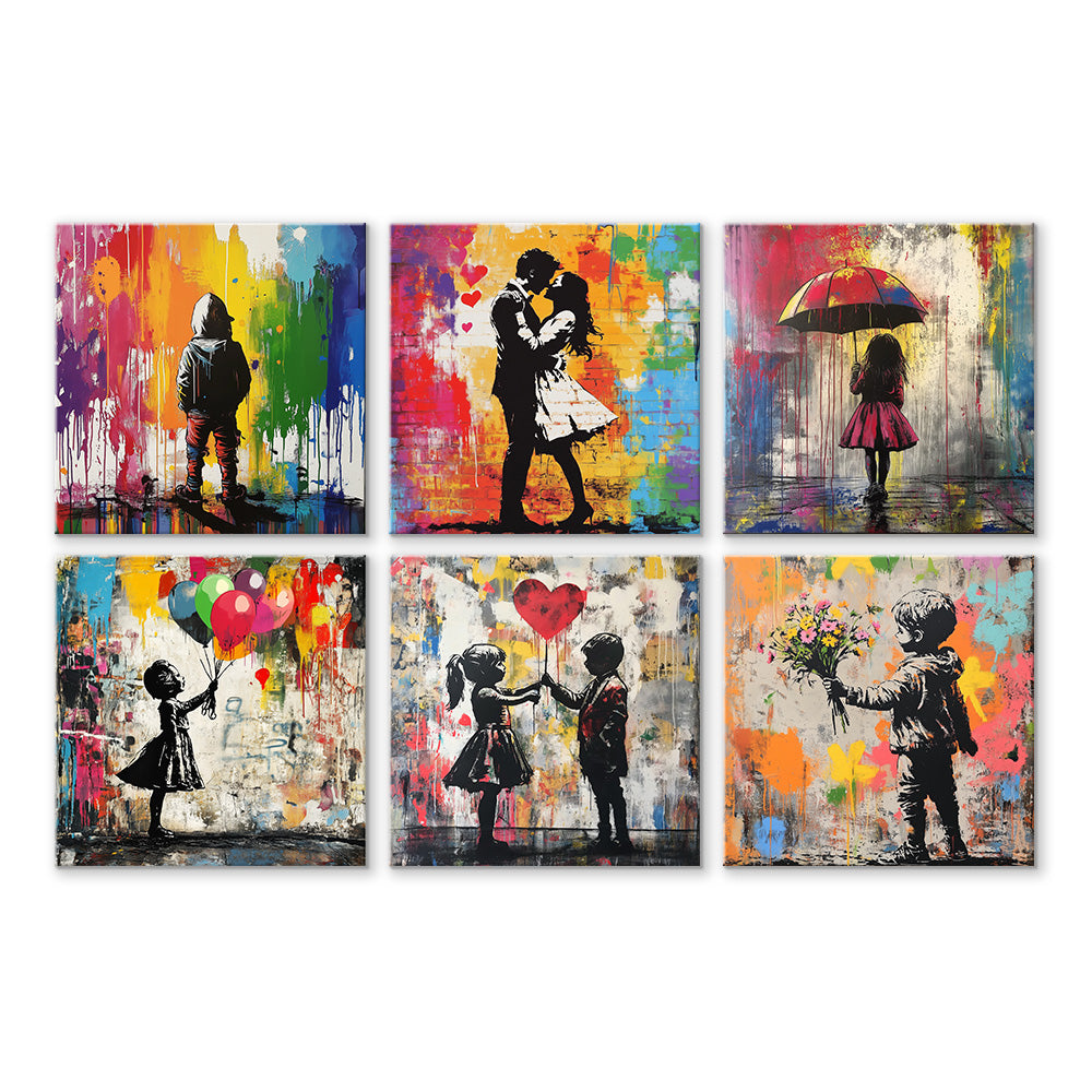 Graffiti Style Couple and Children 6 Pieces Mini Paint by Numbers