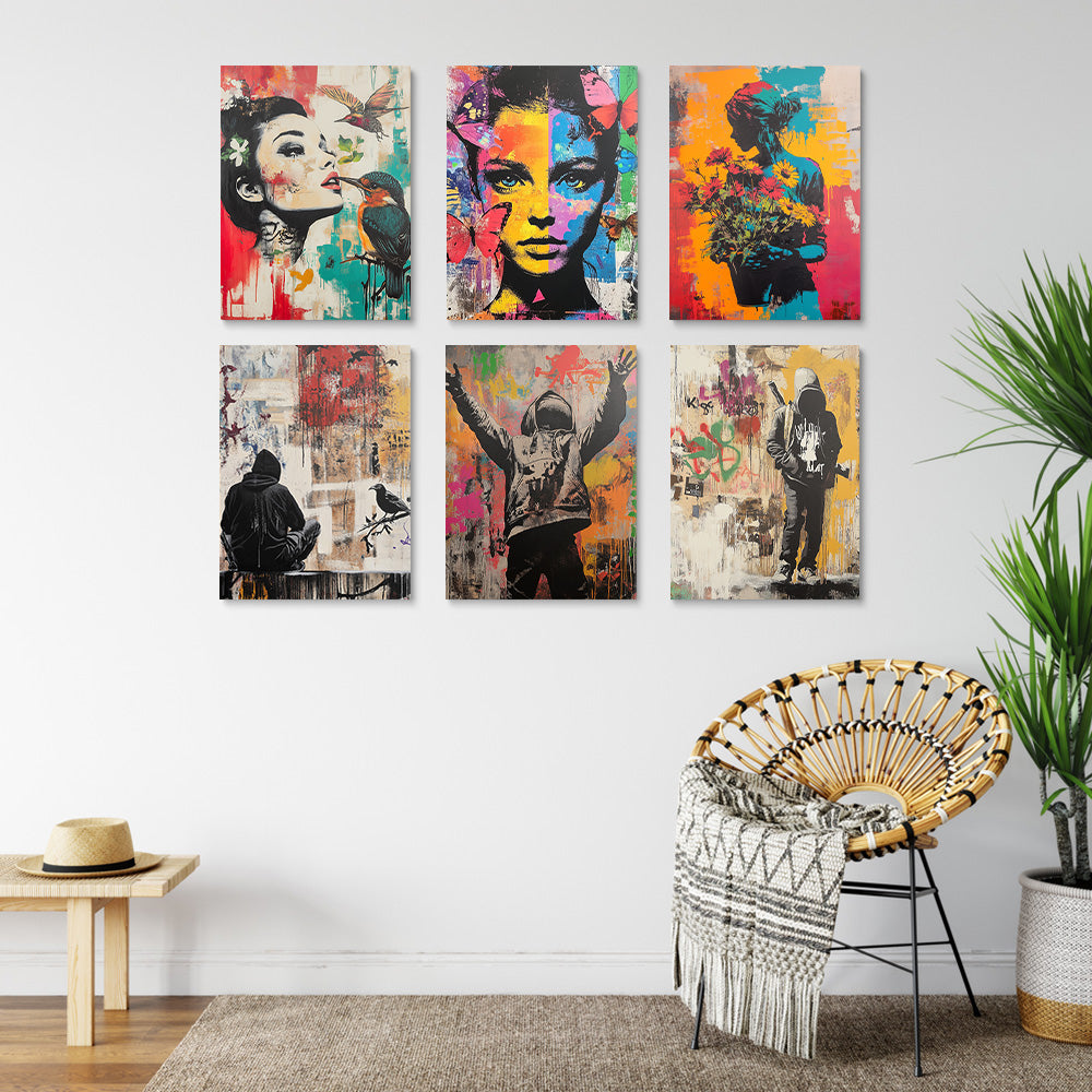 Graffiti Style Woman and Man 6 Pieces Mini Paint by Numbers