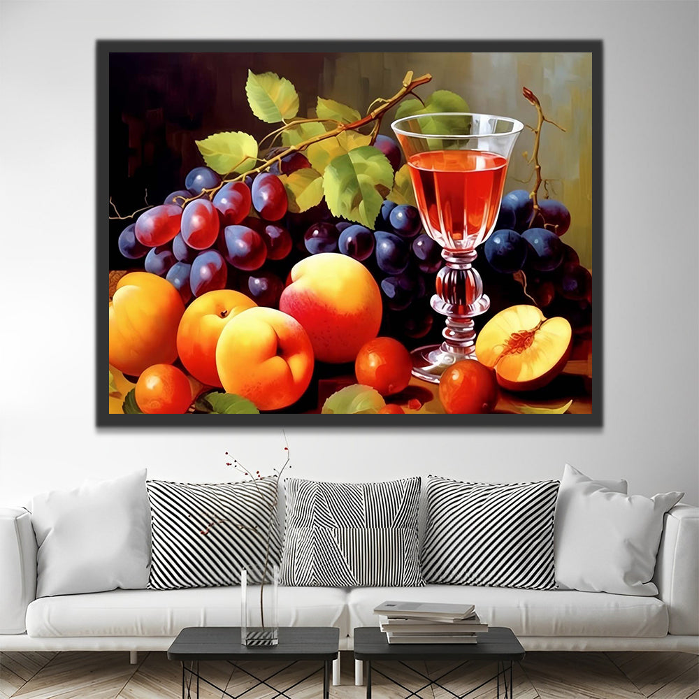 Grapes, Peaches and Wine Paint by Numbers