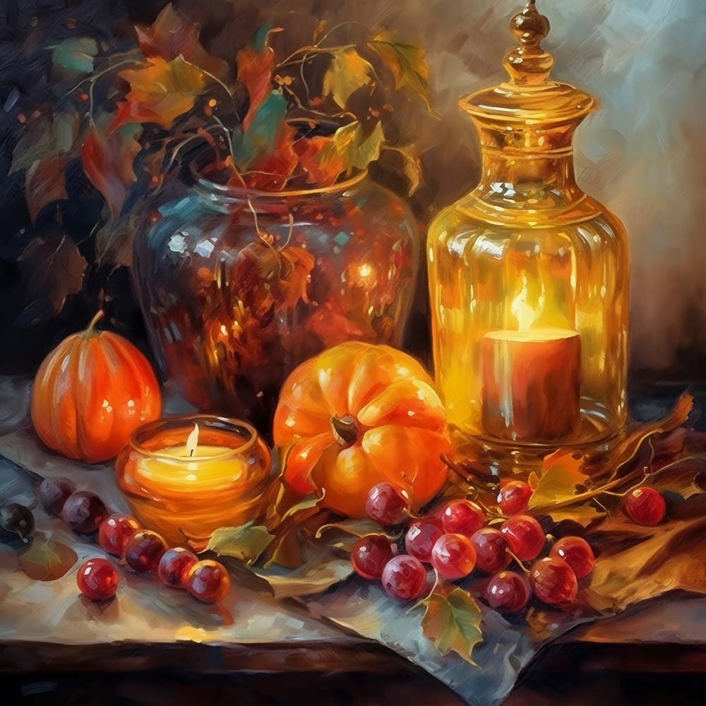 Grapes, Pumpkins and Candles Paint by Numbers