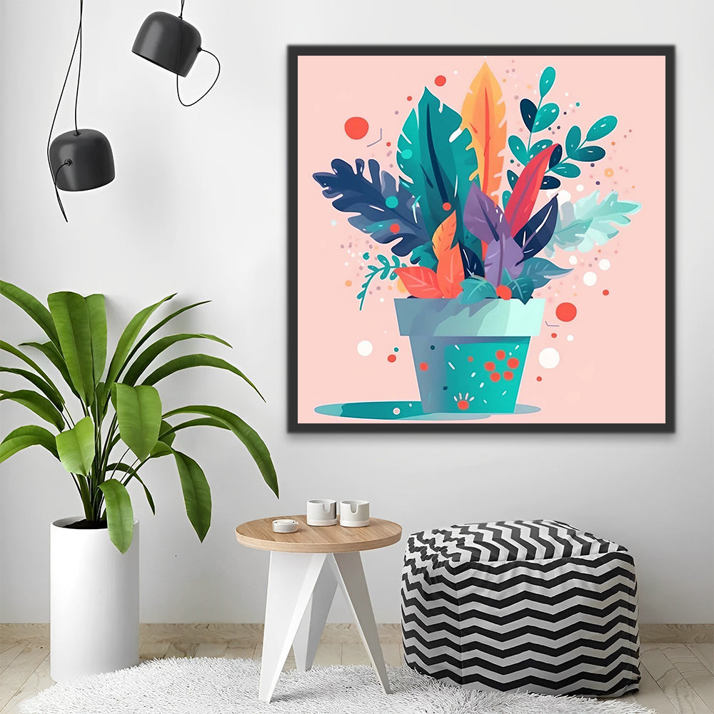 Green Bonsai on Pink Background Paint by Numbers for Kids