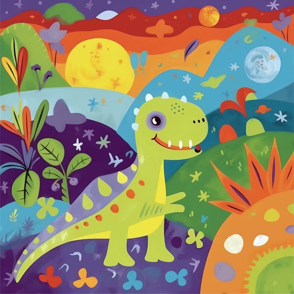 Green Cartoon Dinosaur Paint by Numbers for Kids