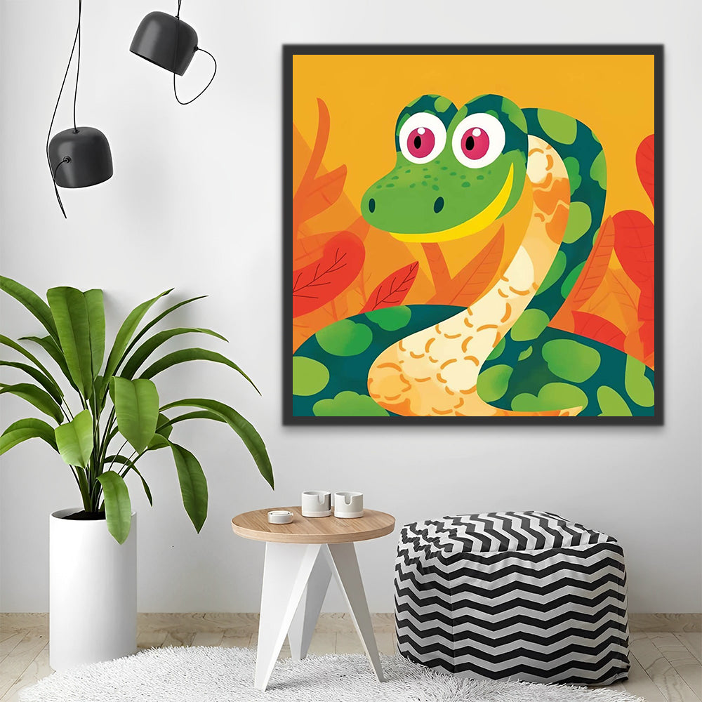 Green Cartoon Snake Paint by Numbers for Kids