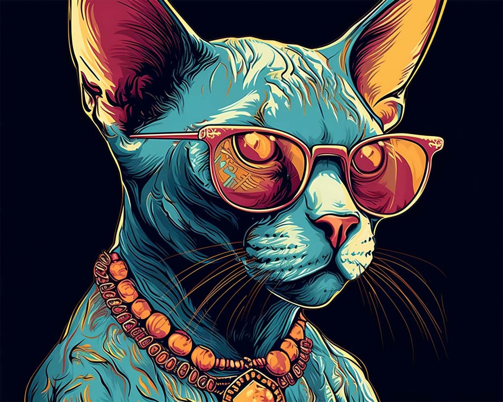 Green Cat Wearing Glasses Paint by Numbers