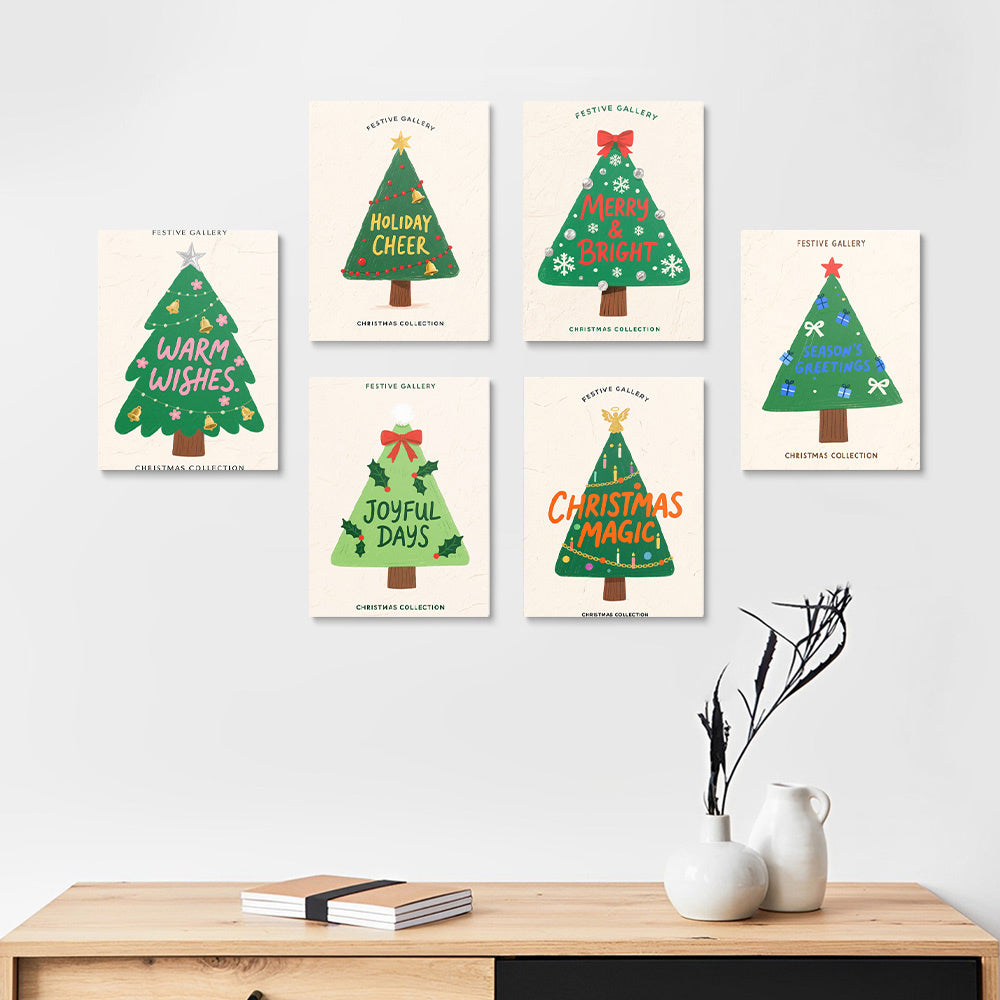 Green Christmas Trees 6 Pieces Mini Paint by Numbers