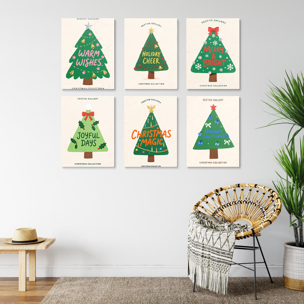 Green Christmas Trees 6 Pieces Mini Paint by Numbers