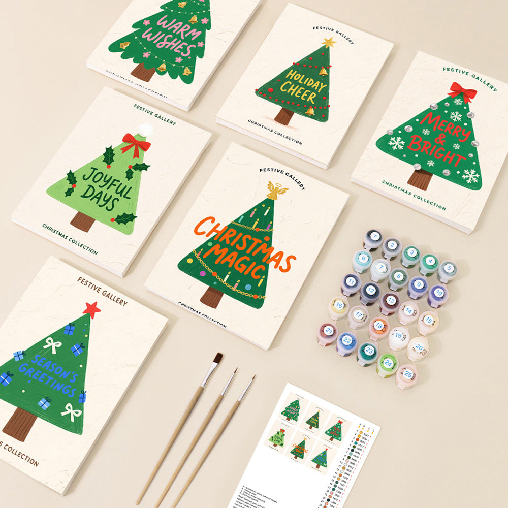 Green Christmas Trees 6 Pieces Mini Paint by Numbers