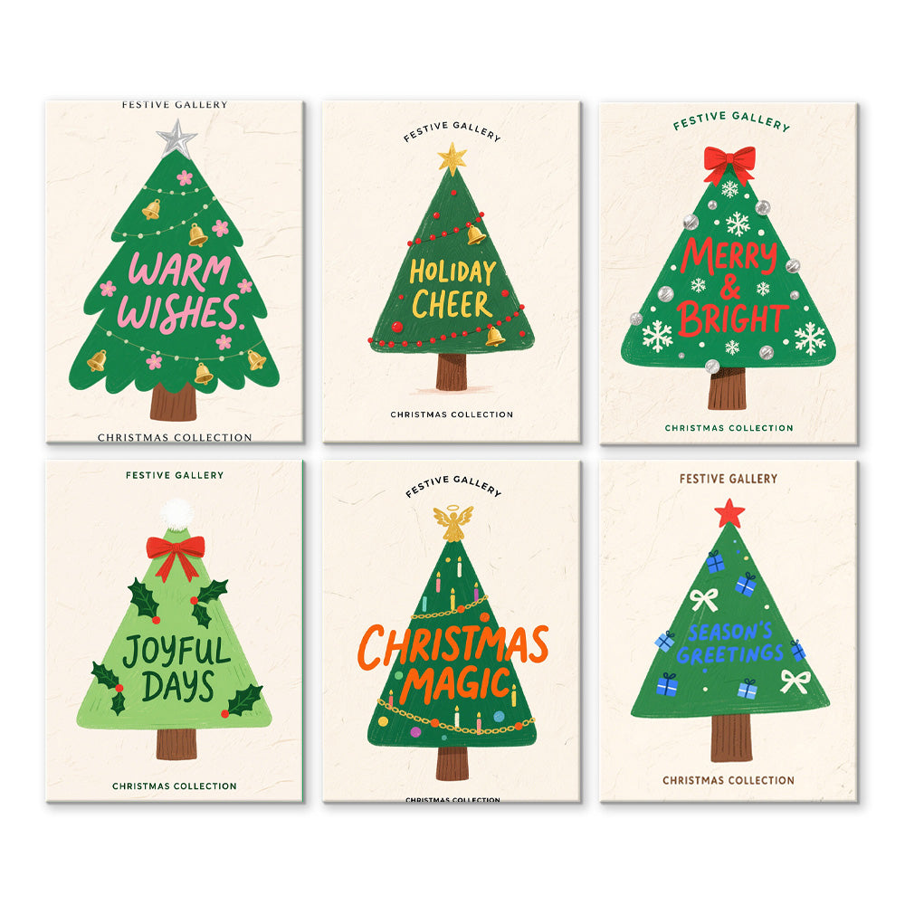 Green Christmas Trees 6 Pieces Mini Paint by Numbers