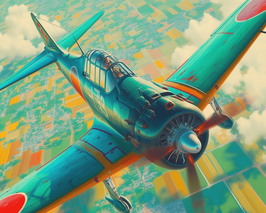 Green Fighter plane over the Field Paint by Numbers