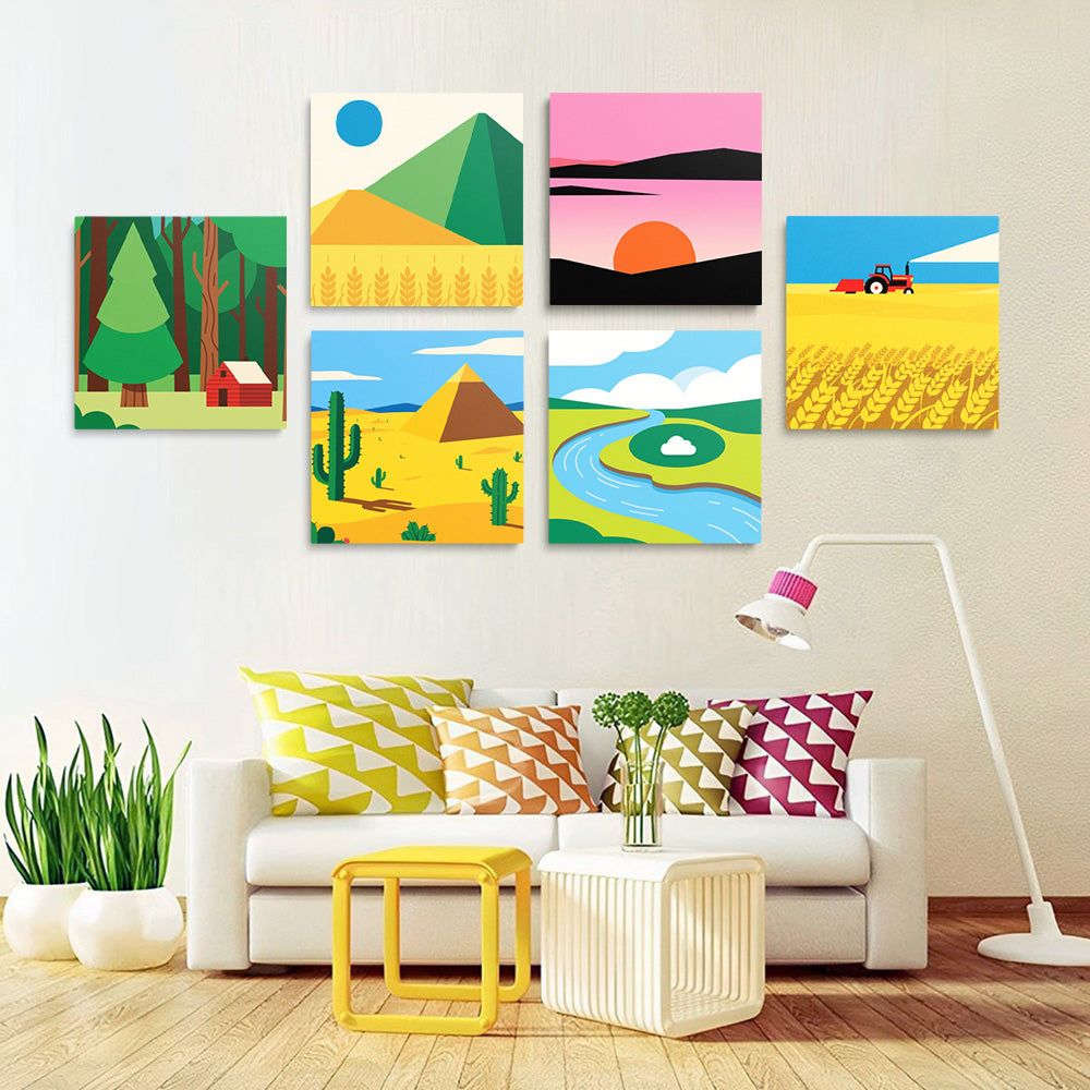 Green Foress and Golden Fields 6 Pieces Mini Paint by Numbers