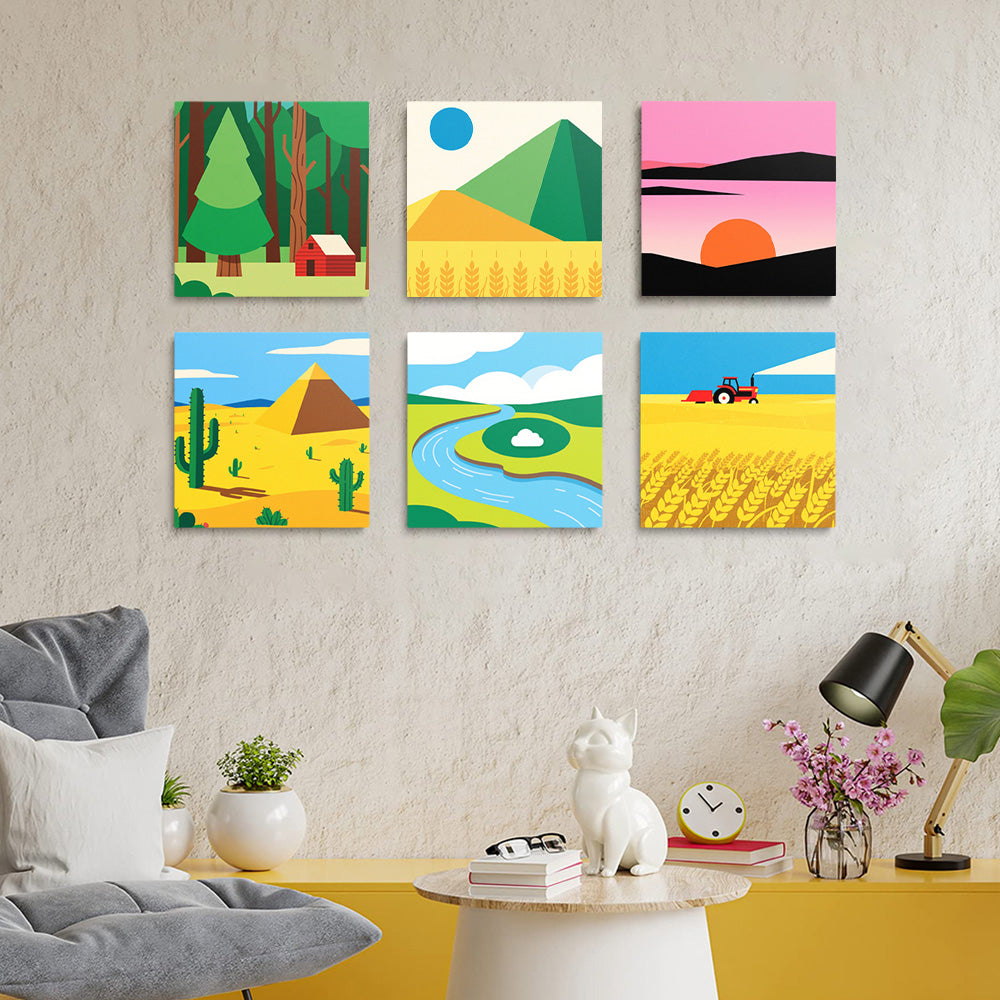 Green Foress and Golden Fields 6 Pieces Mini Paint by Numbers