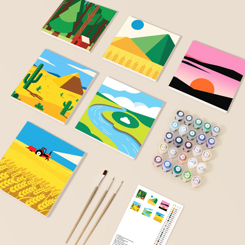 Green Foress and Golden Fields 6 Pieces Mini Paint by Numbers