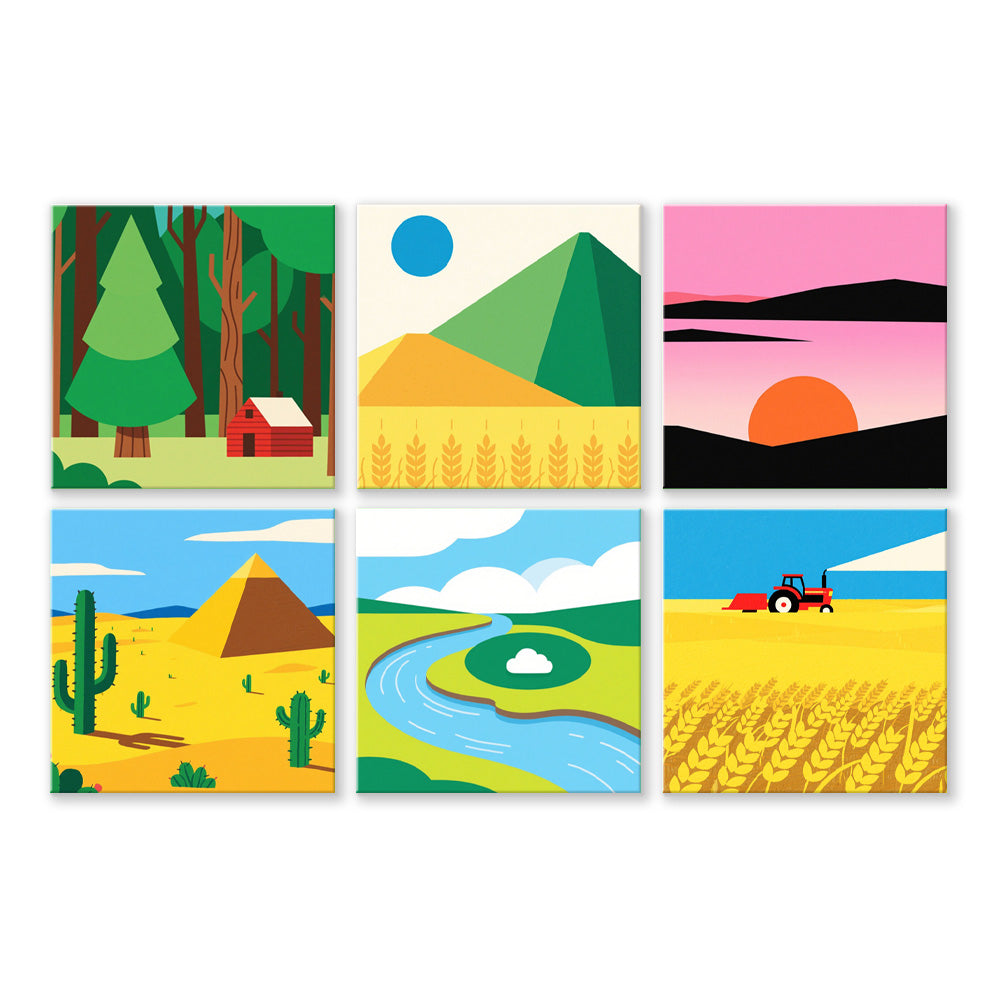 Green Foress and Golden Fields 6 Pieces Mini Paint by Numbers