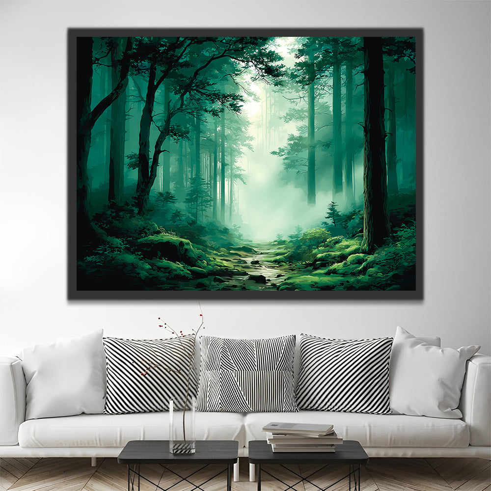 Green Forest in the Mist Paint by Numbers