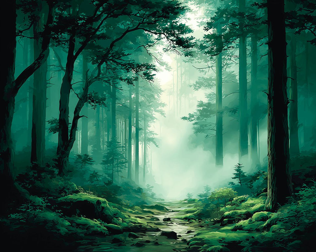Green Forest in the Mist Paint by Numbers