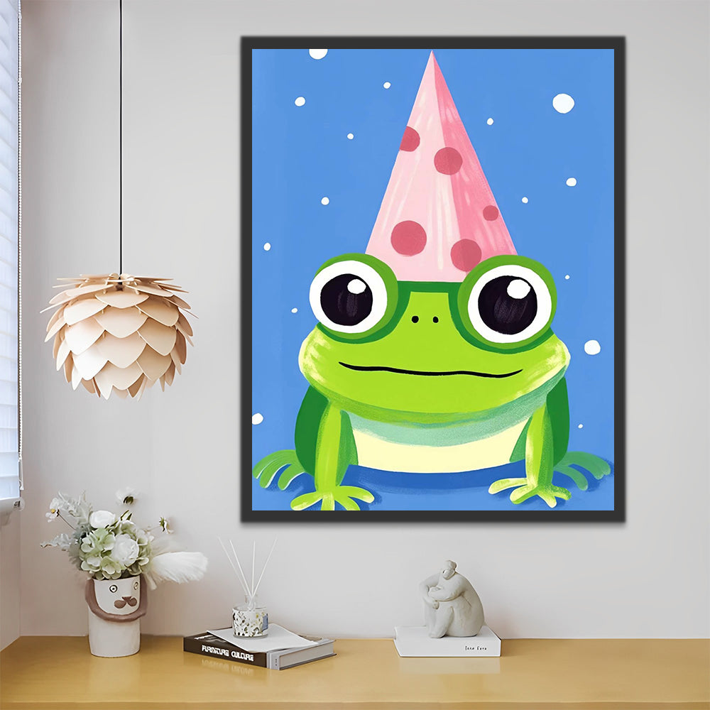 Green Frog with Pink Hut Paint by Numbers for Kids