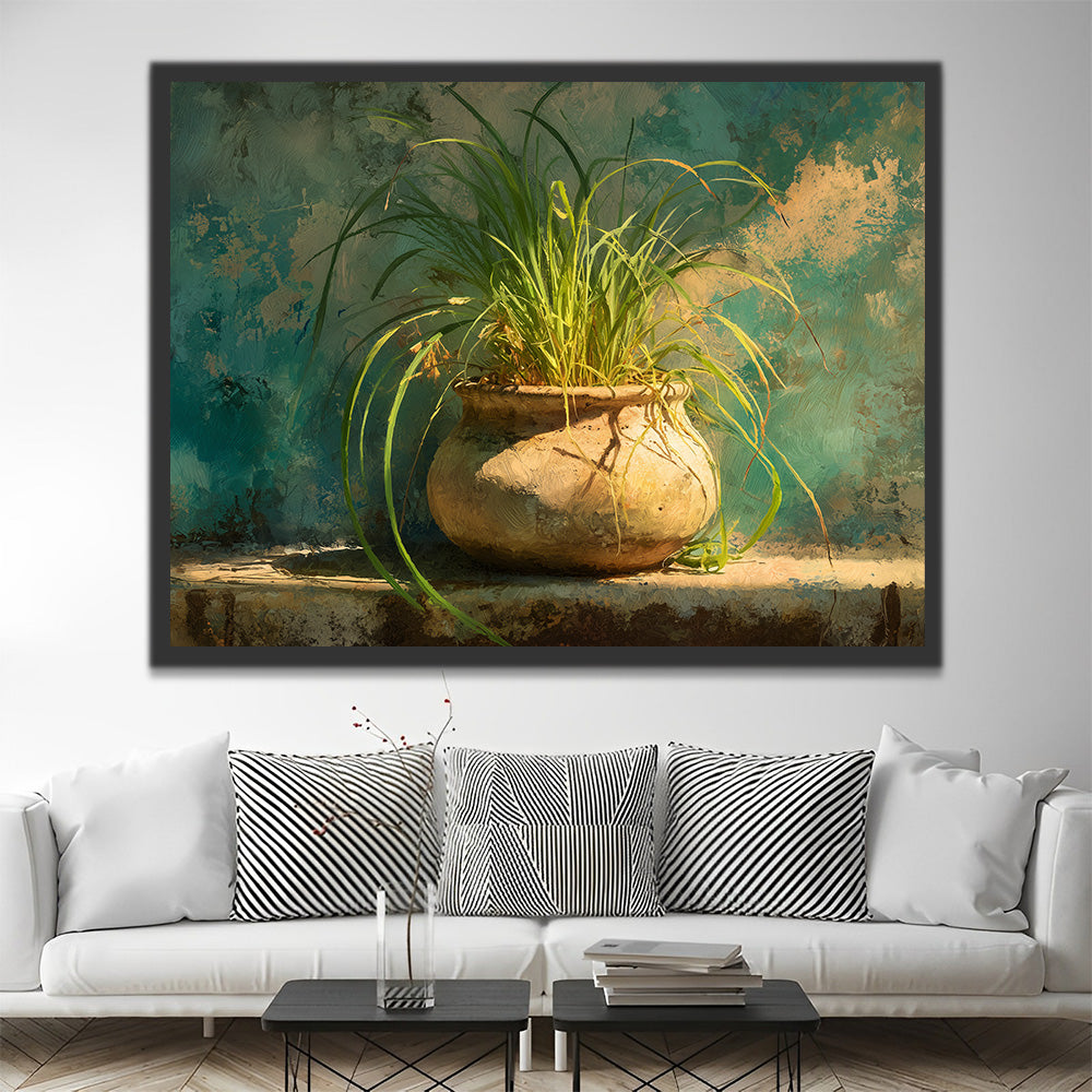 Green Grass Growing in a Clay Pot Paint by Numbers