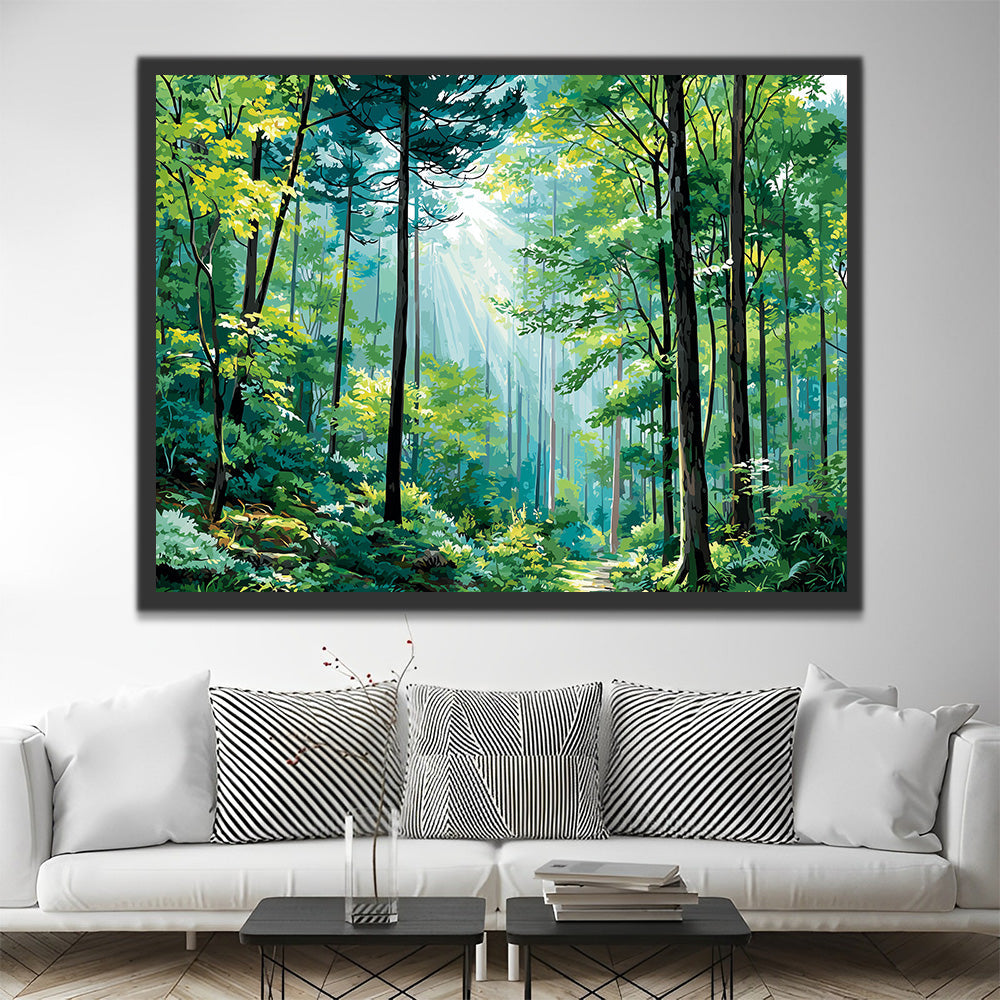 Green Light Forest in Summer Paint by Numbers