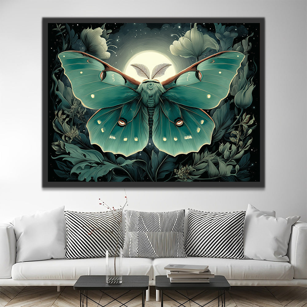 Green Moth in Moonlight Paint by Numbers