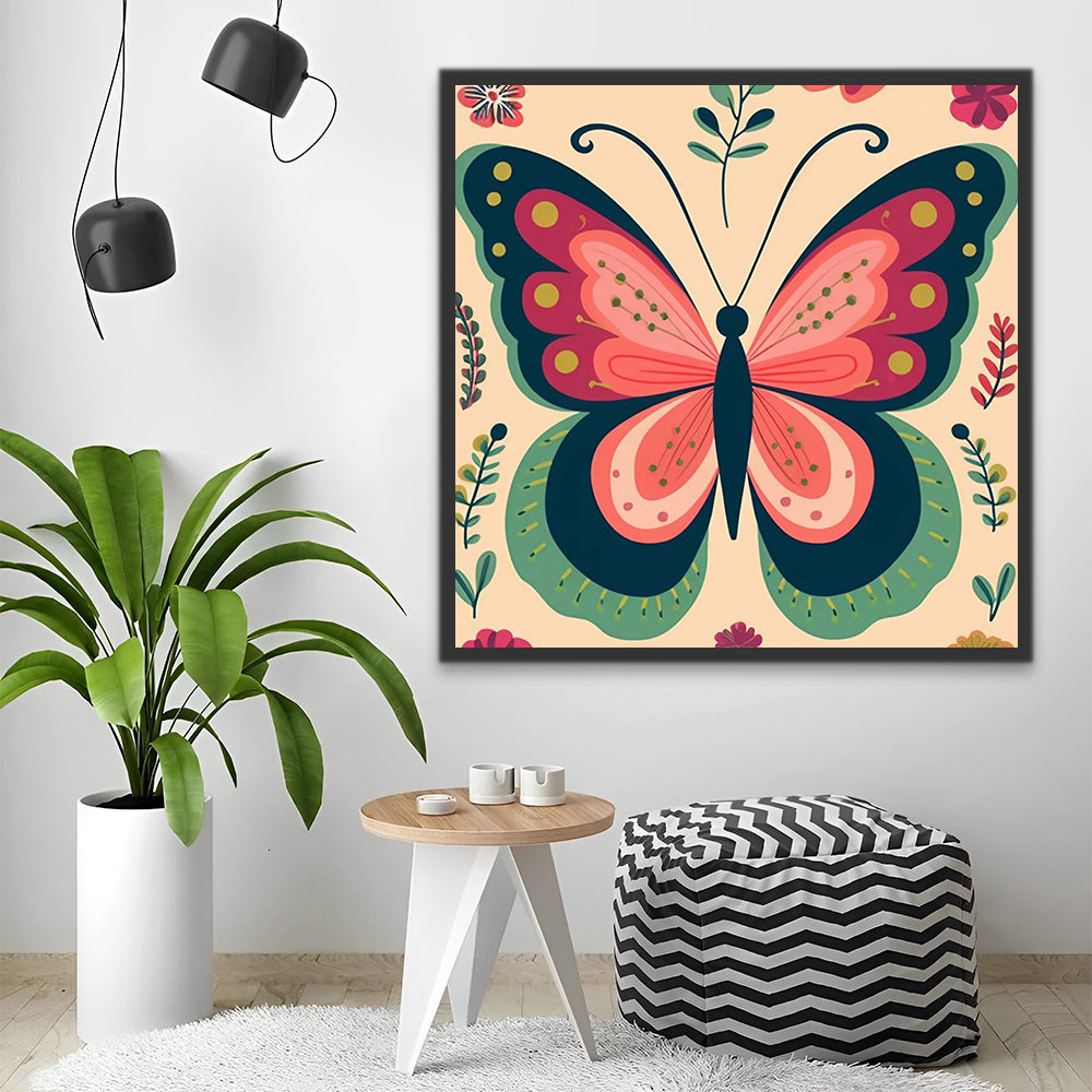 Green-Pink Butterfly Paint by Numbers