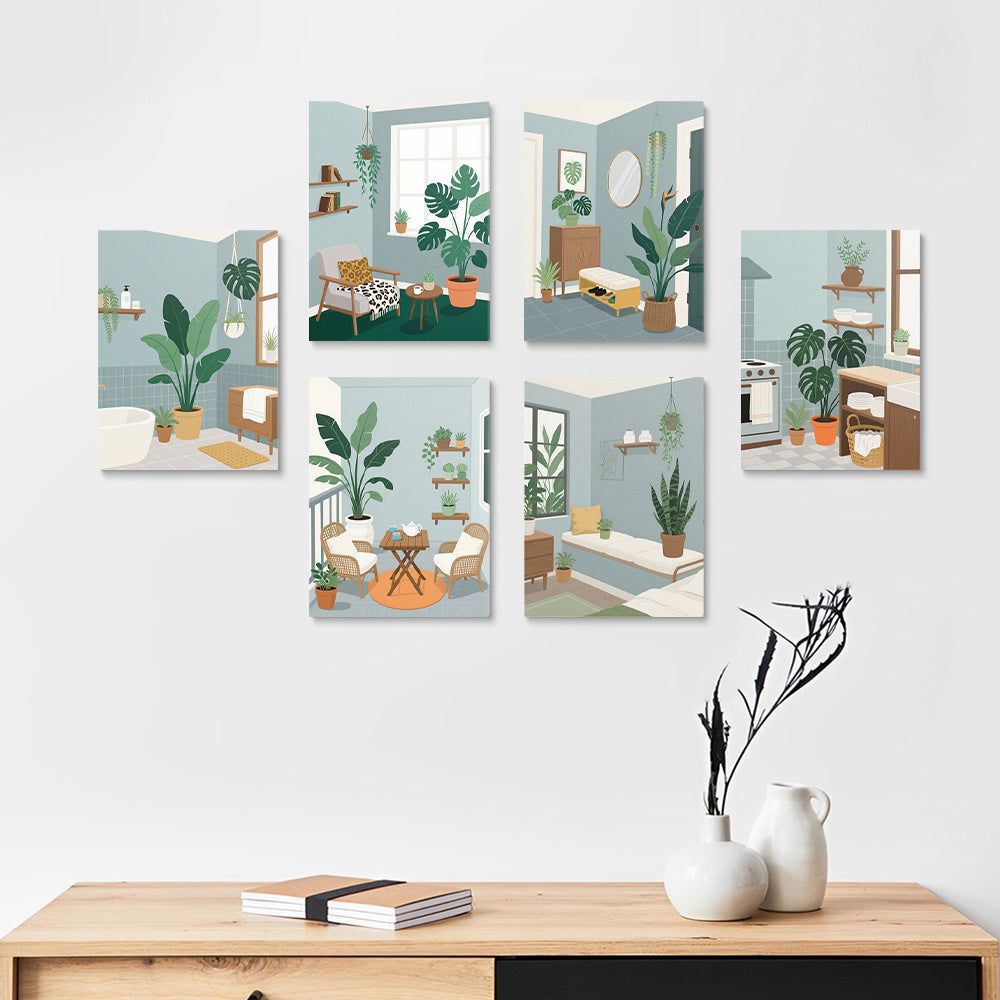 Green Plants in the Room 6 Pieces Mini Paint by Numbers