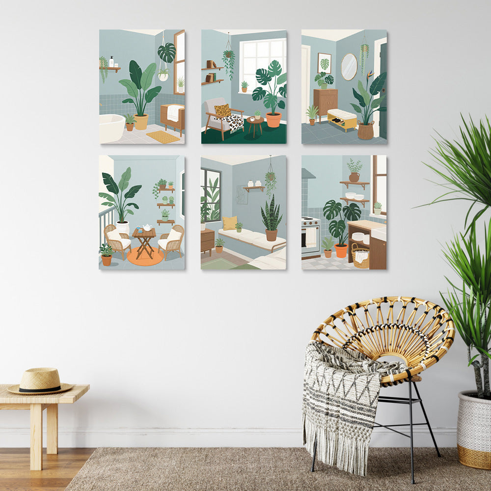 Green Plants in the Room 6 Pieces Mini Paint by Numbers