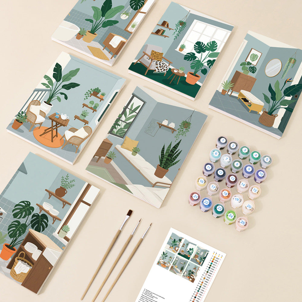 Green Plants in the Room 6 Pieces Mini Paint by Numbers