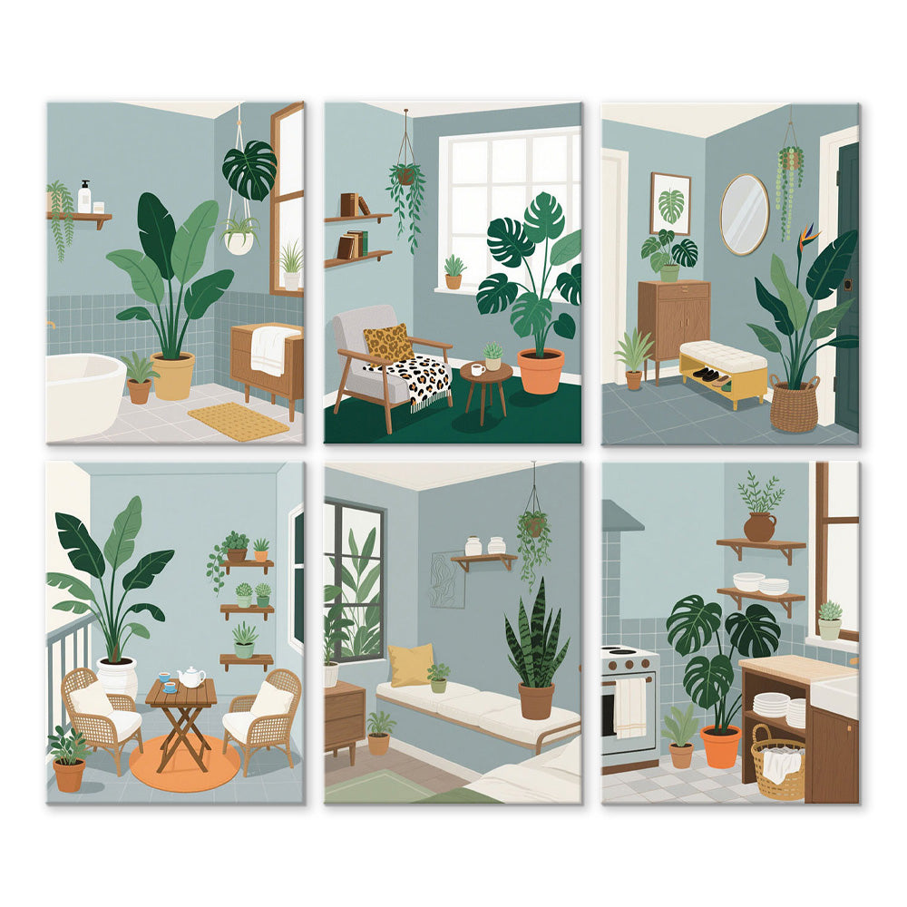 Green Plants in the Room 6 Pieces Mini Paint by Numbers