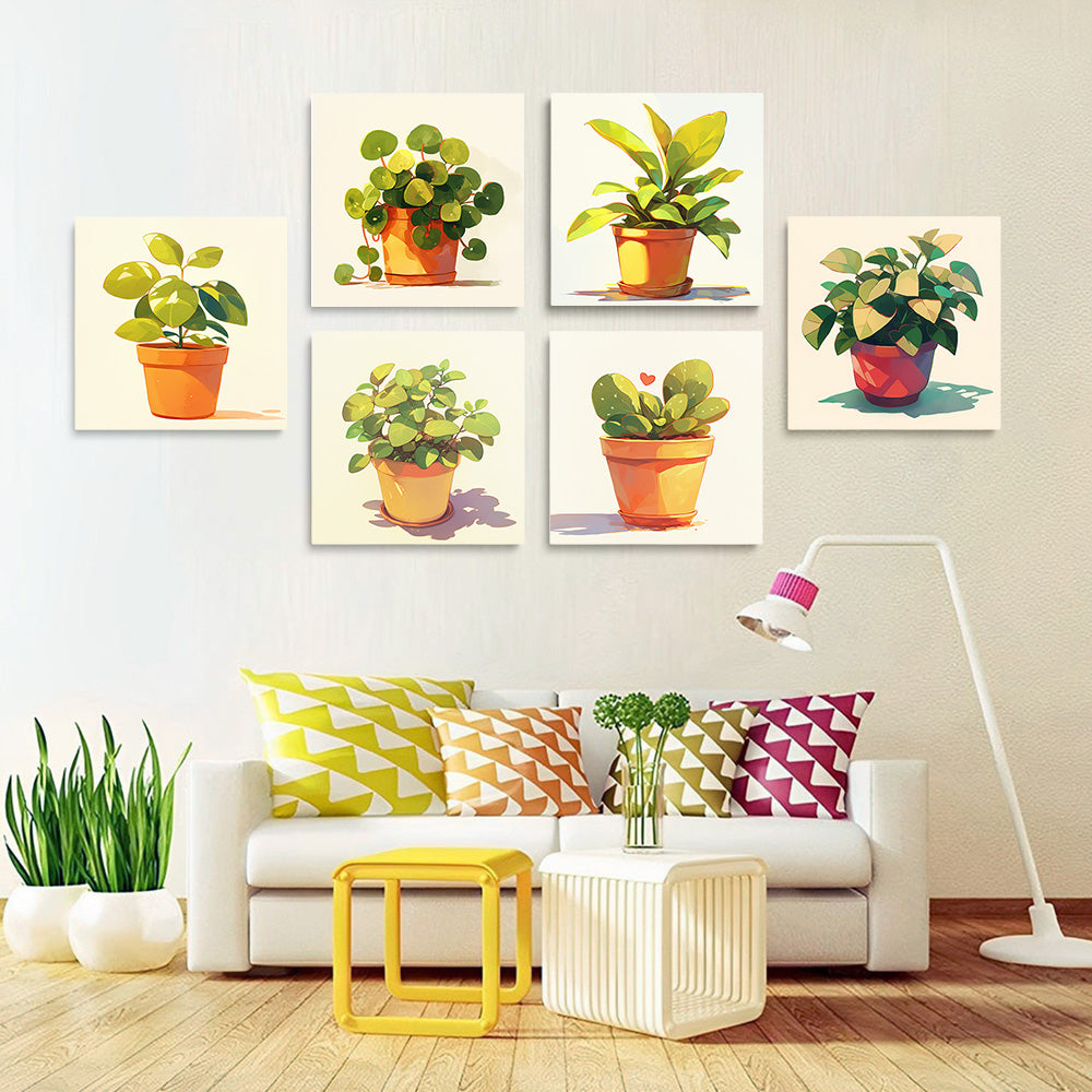 Green Potted Plants 6 Pieces Mini Paint by Numbers