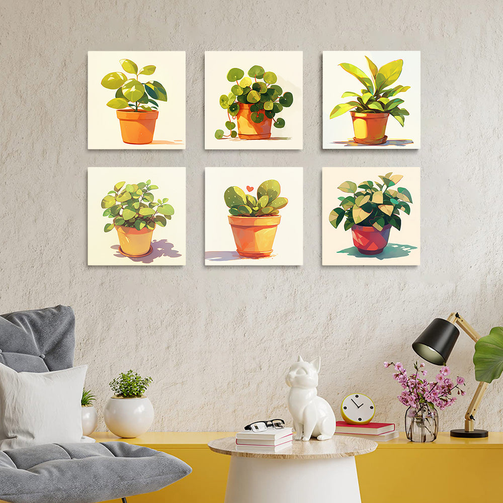 Green Potted Plants 6 Pieces Mini Paint by Numbers