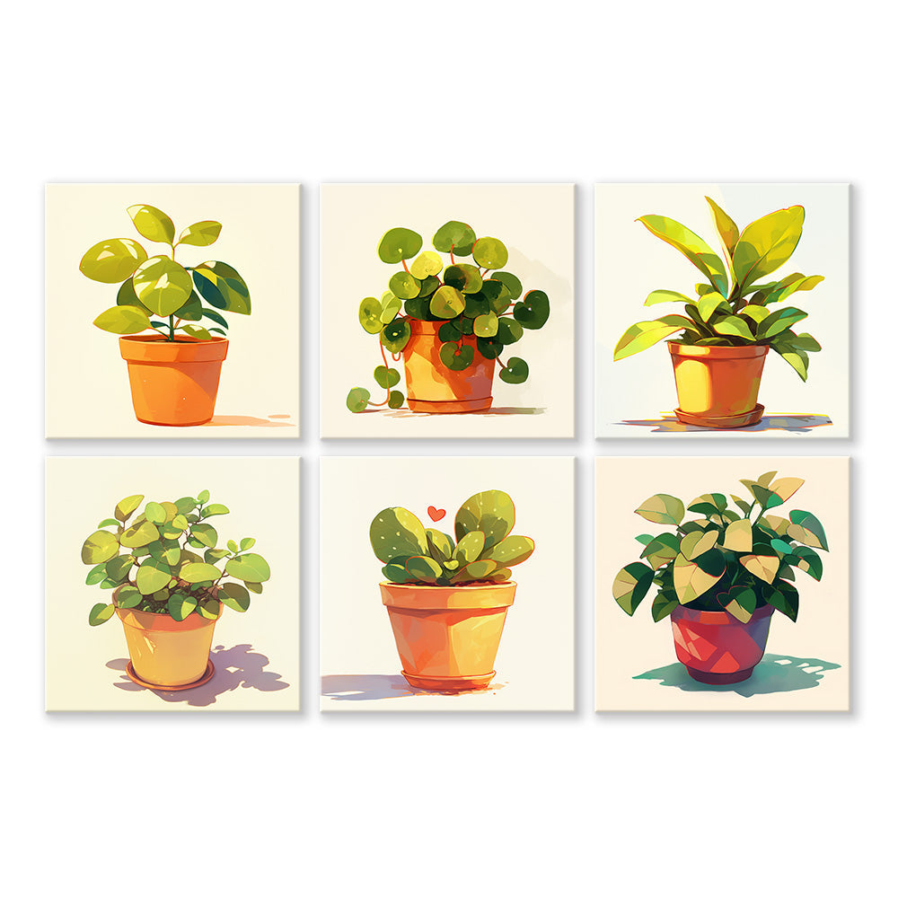 Green Potted Plants 6 Pieces Mini Paint by Numbers