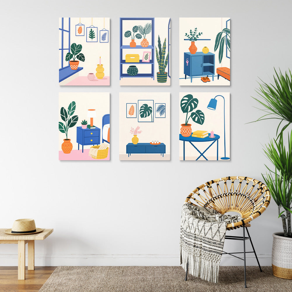 Green Potted Plants in the Room 6 Pieces Mini Paint by Numbers