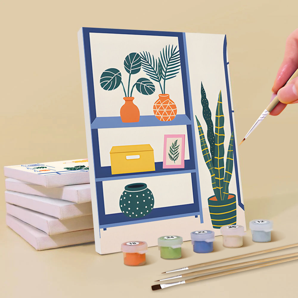 Green Potted Plants in the Room 6 Pieces Mini Paint by Numbers