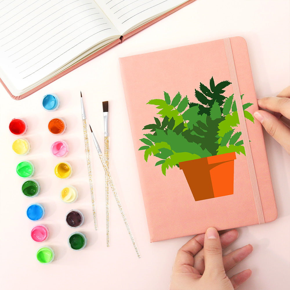 Green Potted Plants Notebook Paint by Numbers