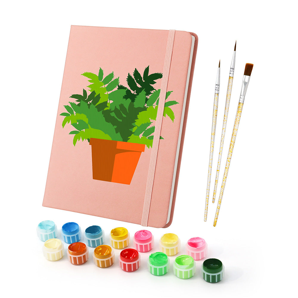 Green Potted Plants Notebook Paint by Numbers