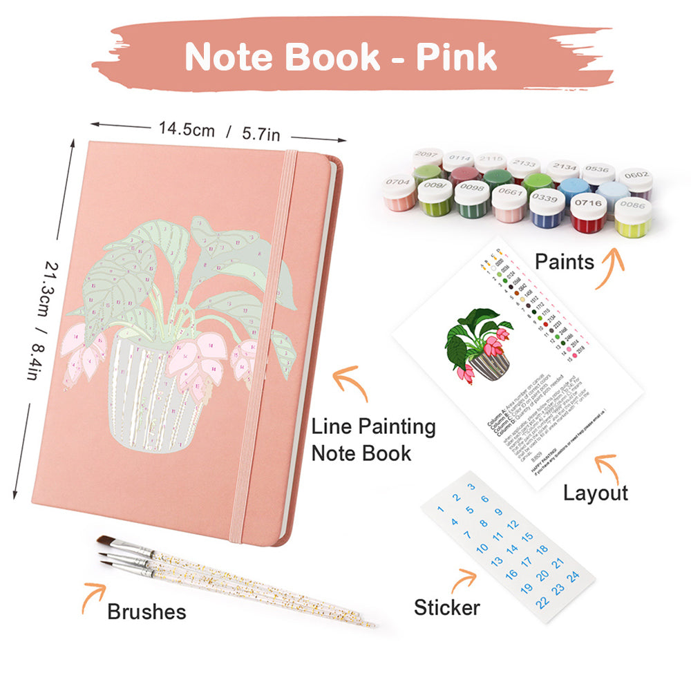 Green Potted Plants with Red Flowers Notebook Paint by Numbers