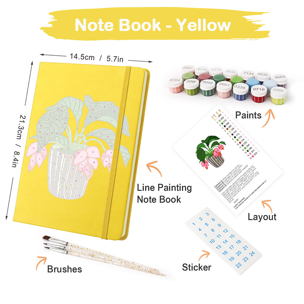 Green Potted Plants with Red Flowers Notebook Paint by Numbers