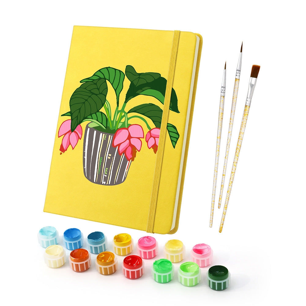 Green Potted Plants with Red Flowers Notebook Paint by Numbers