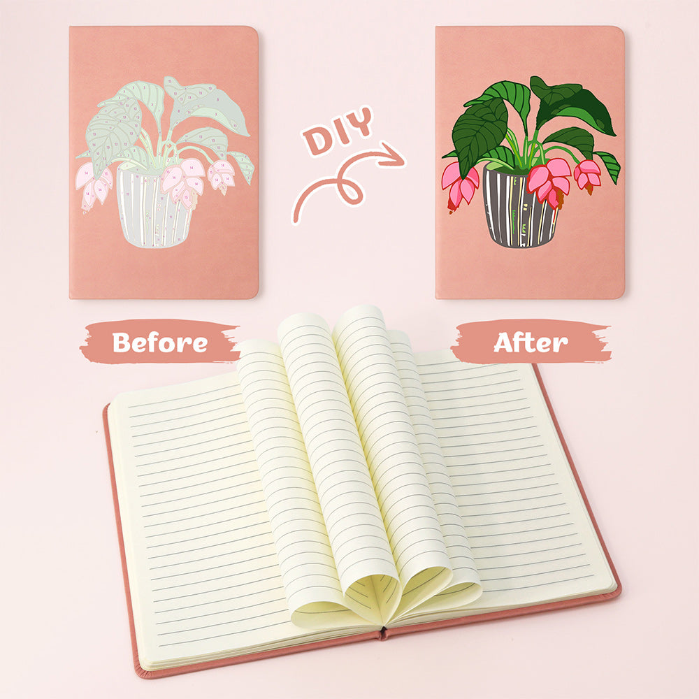 Green Potted Plants with Red Flowers Notebook Paint by Numbers
