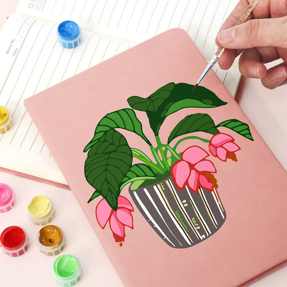 Green Potted Plants with Red Flowers Notebook Paint by Numbers