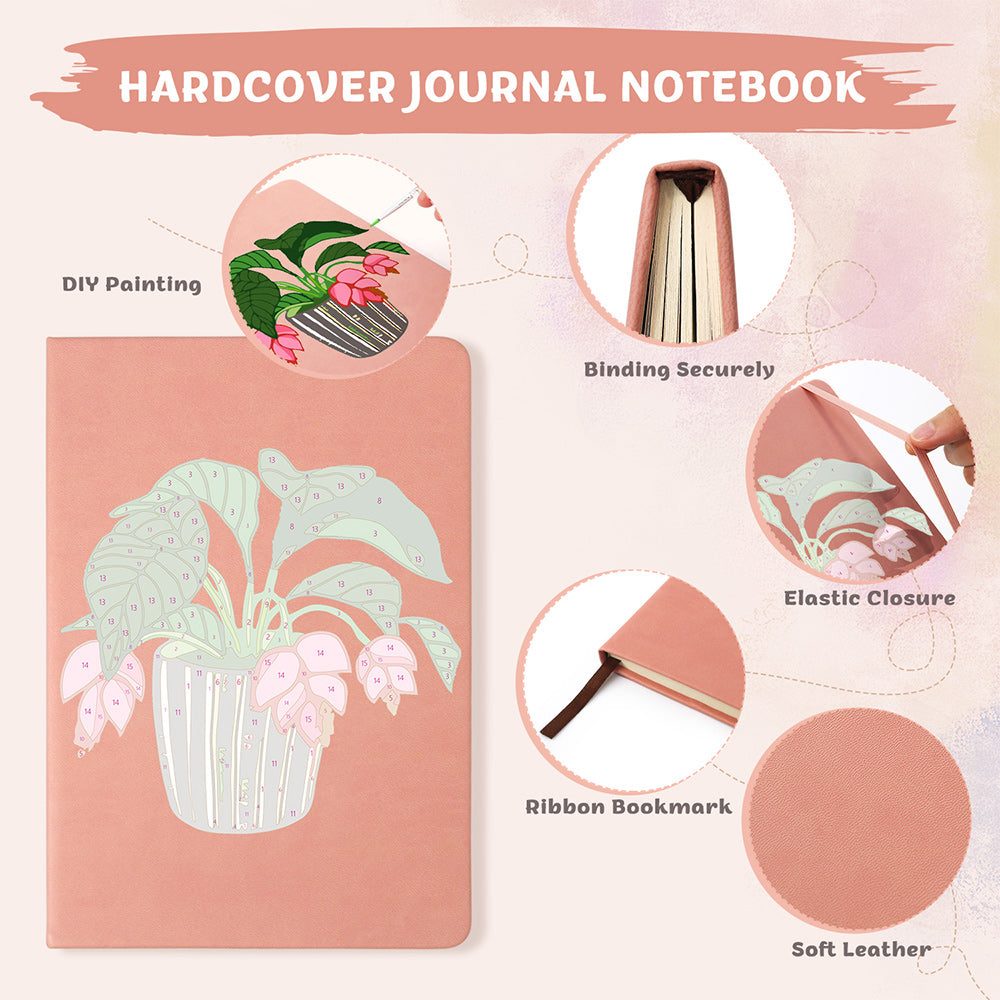 Green Potted Plants with Red Flowers Notebook Paint by Numbers
