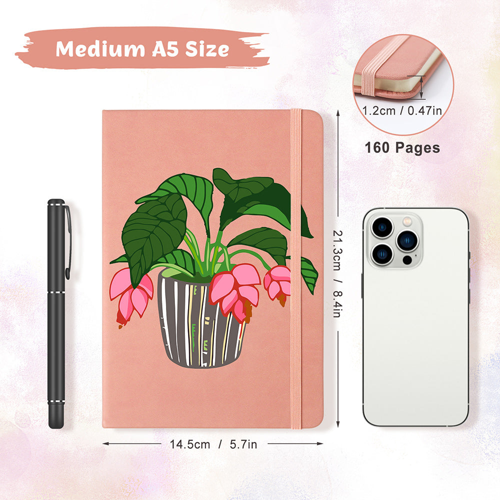 Green Potted Plants with Red Flowers Notebook Paint by Numbers